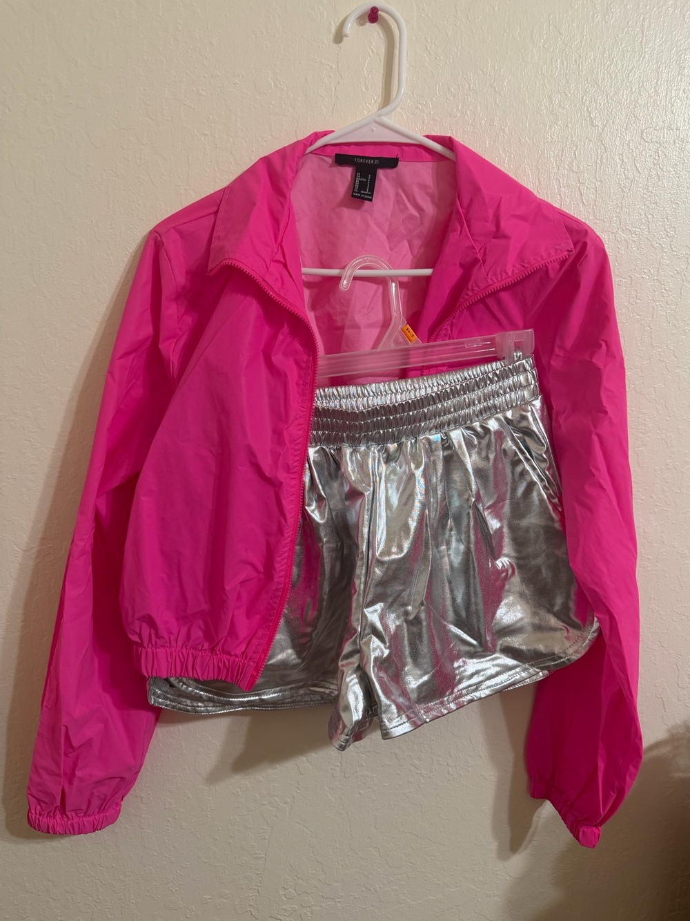 Retro Hot Pink Windbreaker and Silver Shorts Barbiecore Bundle